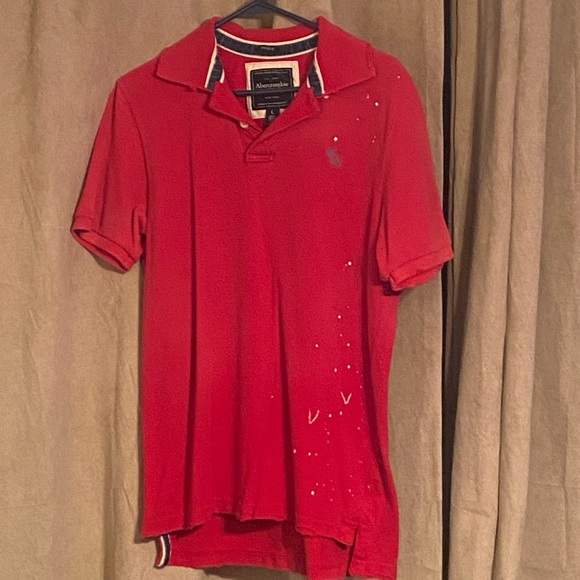Abercrombie & Fitch Red Distressed Muscle Polo Shirt Size Large - Picture 5 of 6